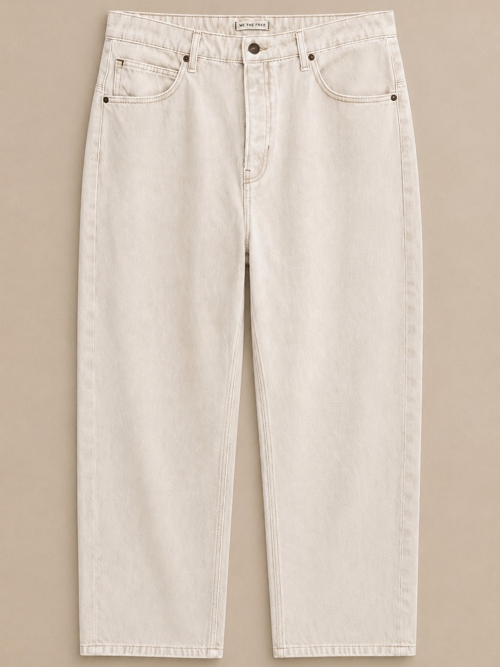 We The Free Deep Trance Boyfriend Jeans 33 Cream Beige Cropped Barrel Leg Cotton - Picture 2 of 14